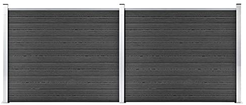 Zaunelement Set WPC, Gartenzaun 353x146 cm Grau, Holz-Kunststoff-Verbundwerkstoff, Aluminium, Stahl, für Gartenabgrenzung und Privatsphäre