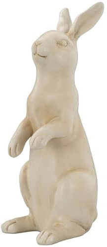 große Deko Hasen Figur Kunststein 33 cm - sitzender cremefarbiger Osterdeko Hase - XL Polyresin Osterhasen Frühjahresdeko zum hinstellen