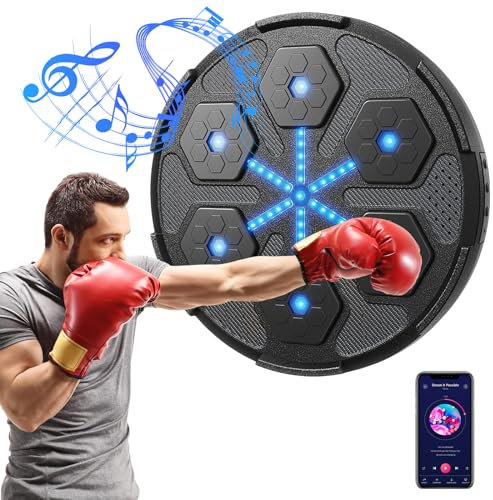 Vulaop Musik-Boxmaschine,Smart Music Electronic Boxing Machine mit 6 Lichtern und Bluetooth-Sensor, USB Wiederaufladbar Boxmaschine für Agility Training Wall Mounted Boxing Machine (Schwarz)