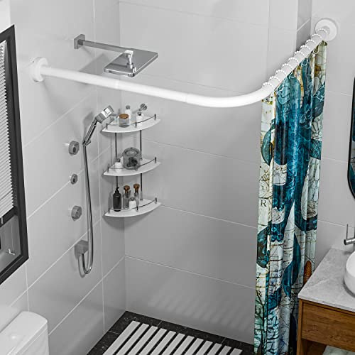 Sikaiqi Stretchig 304 rostfritt stål L-formad duschdraperistång badrum duschstång vit 60–92 cm x 60–92 cm borrfri installation för badrum klädaffär privat rum