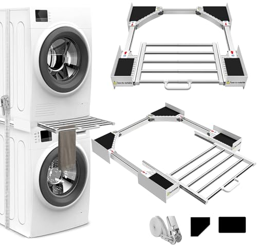 HHXRISE Kit de apilamiento de lavadora y secadora, kit de apilamiento universal para lavadora y secadora con estante deslizante extraíble, kit apilable ajustable para lavandería de carga frontal de 21