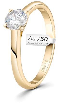 EDELIND Verlobungsring 750 Gelbgold GIA Zertifiziert 0,50 Ct Solitär Diamantring Ø 49 mm Goldring für Damen mit Diamanten Brillanten mit Schmuck Geschenkbox