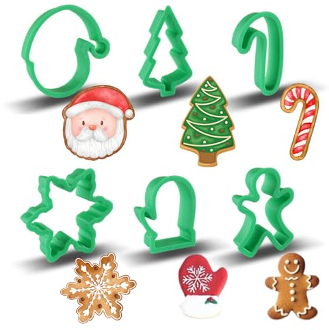 PTaizjjz Mini-Weihnachts-Ausstechset, 6-teiliges Weihnachtskeks-Ausstechset, Keksstempel in Form von Handschuhen/Weihnachtsbaum/Stock/Schneeflocke/Lebkuchenmann/Weihnachtsmann für Weihnachtsfeiern
