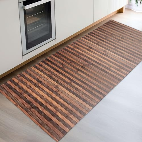 CosìCasa Bambusmatte – Vielseitiger Bambusteppich aus Bamboo als Badezimmer Matte, Badematte Holz oder Bad Läufer – die stilvolle Badematte Bambus als Bambus Deko (Hell-Dunkelbraun - 50X75)
