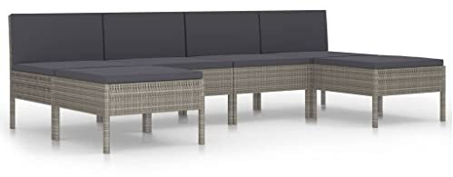 HETFTJN Balkon Sofa Bierzeltgarnitur Lounge Möbel Outdoor Campingtisch Mit Stühlen - 6-TLG. Garten-Lounge-Set mit Auflagen Poly Rattan Grau für Hof Café Terrasse Garten
