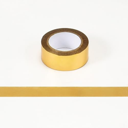Anevous Lot de 5 rouleaux de ruban adhésif Washi - 5 m x 15 mm - Papier doré - Ruban adhésif décoratif pour art, bricolage, artisanat, scrapbooking, emballage cadeau - Doré