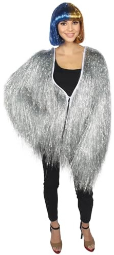 HPO HALLOWEEN PARTY ONLINE Dickes Lametta-Jacke für Damen, für Festivals, Karneval, lockere Passform, silber, XL