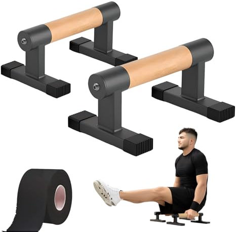 Liegestützgriffe, Holz - Parallettesfür Calisthenics, Liegestütze, Handstände und Yoga, Anti-Rutsch-Stange geeignet für Krafttraining im Innen- und Außenbereich (Holzfarbe, S: 26 cm x 16 cm x 12 cm)