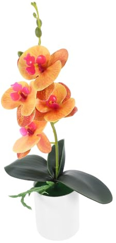 Warmhm Artificial Orange Orchid in Pot - Realistic Faux Orchid Flowers for Home Decor - Table Centerpiece Office or Party Decoration Vibrant Orange Potted Plant Arrangement