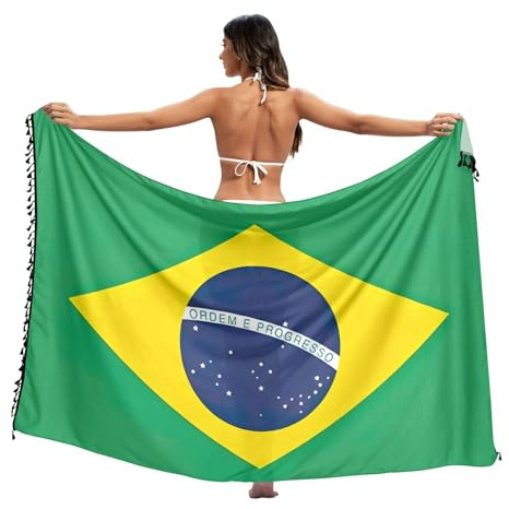 RPLIFE Sarong da donna con bandiera della Serbia, copertura estiva, pareo da piscina, gonne sarong da donna, Bandiera del Brasile, Large