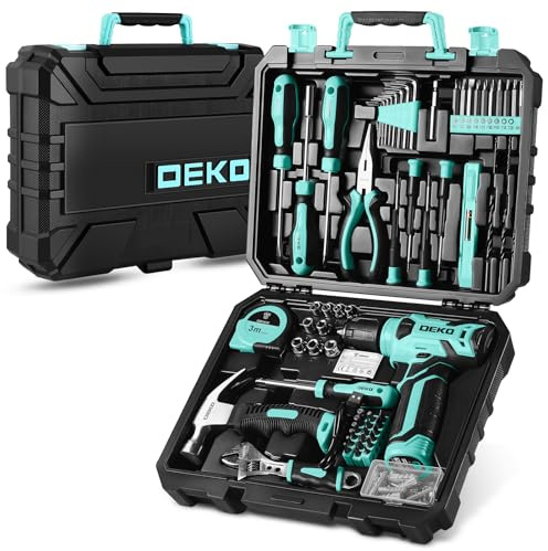 Tool Kit with Cordless Drill: DEKO Tools Set Box 126 Piece with 8V Electric Drill for Men,Woman and Home, DIY Hand for Furniture Assembling, Home Maintenance(Cyan)