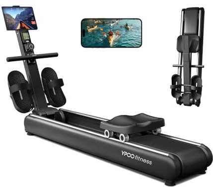 YPOO Rowing Machines for Home, Magnetic Row Machine Foldable, 16 Levels Quiet Resistance Rowing Machine with Dual Slide Rail, Folding Indoor Rowers Compact with Max 350lb Weight Capacity