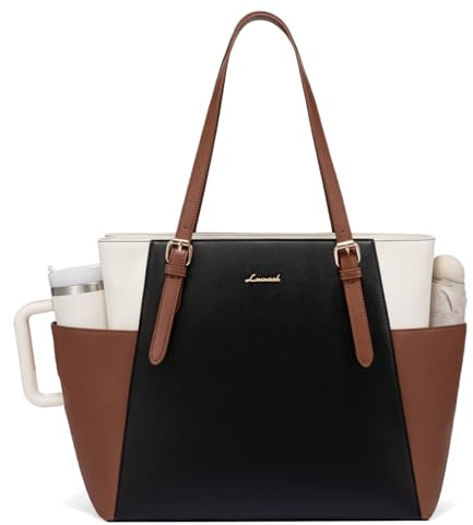 LOVEVOOK Laptop Tote Bag for Women With Large Cup Holder, Leather Work Tote Bag for Women,15.6 Inch Professional Computer Briefcase Business Teacher Commuter Shoulder Bag,Office Travel Gift