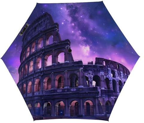 Anceky Ombrello da viaggio, famoso punto di riferimento antico di Roma, Italia, per pioggia, antivento, 5 pieghe, portatile e compatto.