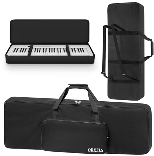 ORKELS Keyboard-Tasche mit 76 Tasten, 10 mm gepolstert, für E-Biano Keyboard, Gigbag Rucksack, mit großer Zubehörtasche (für 76 Tasten Keyboard)