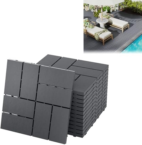 Froadp 30x30 cm Balkonfliesen, Terrassenfliesen mit Aussehen der Holzmaserung Wetterfest mit Drainagefunktion, Klickfliesen Terrasse, Wetterfeste Platten für Balkon(Anthrazit - Typ b, 55 Stück - 5㎡)