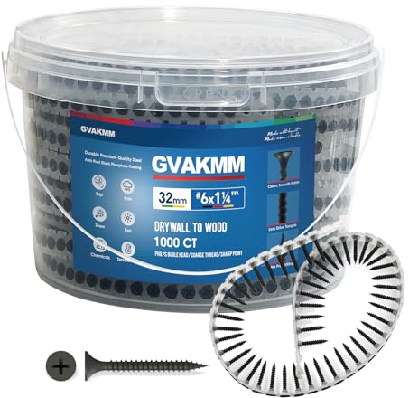 GVAKMM #6×1-1/4 inch Drywall to Wood Collated Screw – 1000 Count,Collated Black Wood,Drywall,Sheetrock Screw