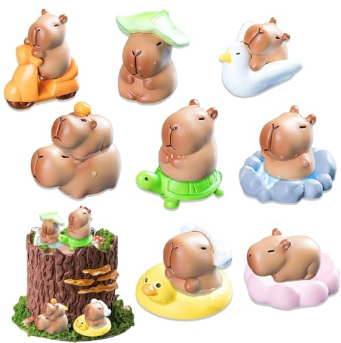 Capybara - Lot de 13 figurines Capybara - Décoration de gâteau d'anniversaire - Figurines Capybara - Adorable capibara - Pour jardin féerique - Décoration d'intérieur - Mini animaux en résine dure (2