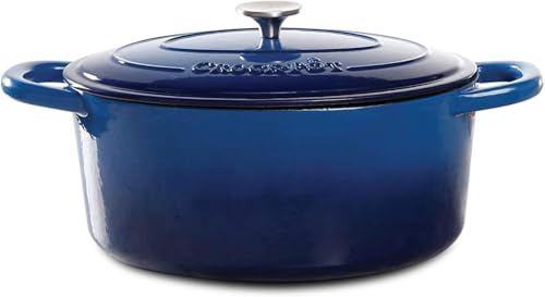 7 Quart Oval Enameled Cast Iron Dutch Oven with Lid – Self-Basting Large Casserole Pot for Roasting, Braising, and Slow Cooking – Oven Safe with Easy-Grip Handles (Blue)