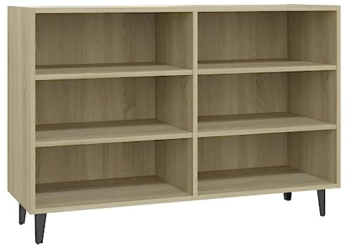 Makastle Modernes Beistellschrank Sideboard mit 6 Fächern, Schmaler Schrank Anrichte Standschrank Flurschrank für Küche Wohnzimmer Flur, Sonoma-Eiche 103,5x35x70 cm Holzwerkstoff