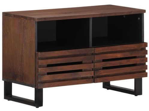 WKIEQACO Mueble de TV marrón de 70 x 34 x 46 cm, de madera maciza, armarios y estantes de almacenamiento de medios