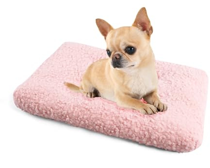 MORA PETS Cat Bed Small Crate Bed Mattress 59x46x8cm Soft Puppy Cushion Washable Fleece Dog Bed Thickness Calming Pet Pillow Vet Bedding with Anti-Slip Bottom, Pink