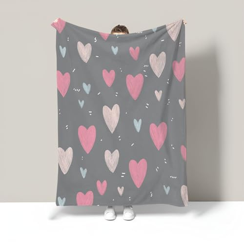 Mantas para Cama Sofa 70X100Cm, Manta De Franela Gris Oscuro Corazón Dibujado A Mano Suave Caliente Cobijas De Otoño para Niños Adultos, Ilustración Sencilla Manta Ligera De Regalo para Viajes
