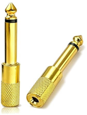 SEYUGOPTI Adattatore Jack 6,35mm Mono Maschio a 3,5mm Stereo Femmina, Connettore Audio Placcato Oro, per Chitarra, Tastiera, Cuffie, Amplificatori e Smartphone (Confezione da 2)