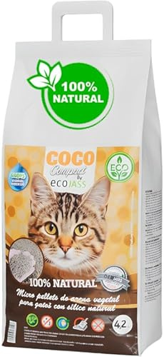 ECOJASS Arena Aglomerante para Gatos 100% Vegetal, Elimina olores, Pellets de Arena Vegetal para Gatos Aglomerante, Alto Poder de Absorción, Natural y Biodegradable (8,4 kg)