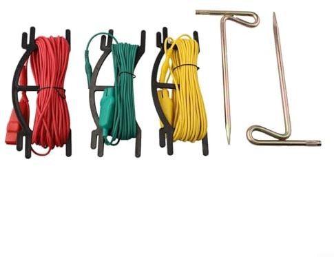 Juego de accesorios para medidor de resistencia a tierra que incluye 3 cables de prueba y 2 barras de tierra auxiliares para una detección fiable de resistencia a tierra y comprobaciones del sistema
