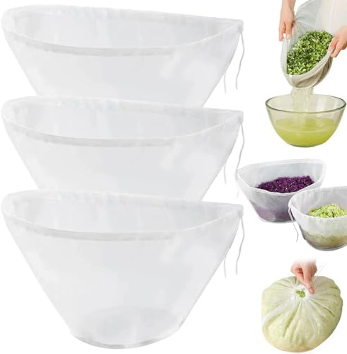 Sac en tissu à fromage 3 pièces pour filtrer, passoire en Nylon réutilisable à mailles fines en forme de bol pour les garnitures de boulettes lait soja et jus noix