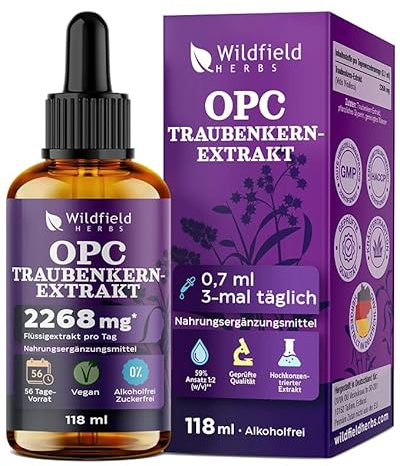 118 ml OPC Traubenkernextrakt Hochdosiert Tropfen - 2.268 mg Grape seed Extrakt - 2-Monats-Vorrat - Produziert in Deutschland - Traubenkern Nahrungsergänzung - Alkohol- & zuckerfrei