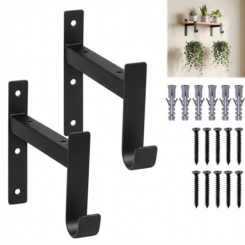 2 Pcs Equerre Etagere Murale, Support Etagère Murale, Support Etagere, Équerres Étagère de Fixation Murale, Supports D'étagère de 90 Degrés Noir avec Crochets Pour Étagères Salon Chambre(155mm)