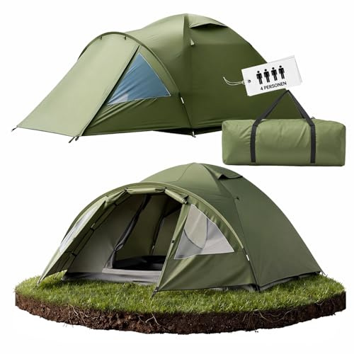 Tienda de campaña con vestíbulo para 4 Personas, 330 x 240 x 130 cm, Tienda Familiar PU4000 Impermeable, protección UV, Ultraligera Doble Capas Tienda Campismo Plegable Familia Cúpula Carpa