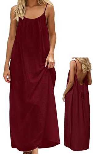 makabaky Robe Cami Dos Nu avec Bretelles Spaghetti-Maxi Robe d'Été Confortable pour Plage, Vacances & Lounge-Robe Longue Légère pour Femme