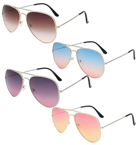 Pilotenbrille Damen Herren Sonnenbrille, Vier Piloten Sonnenbrille mit Retro Stil, UV400 Schutz für Outdoor Aktivitäten, Gold Rahmen und Weiß Rahmen mit Farbvarianten für Erwachsene und Kinder