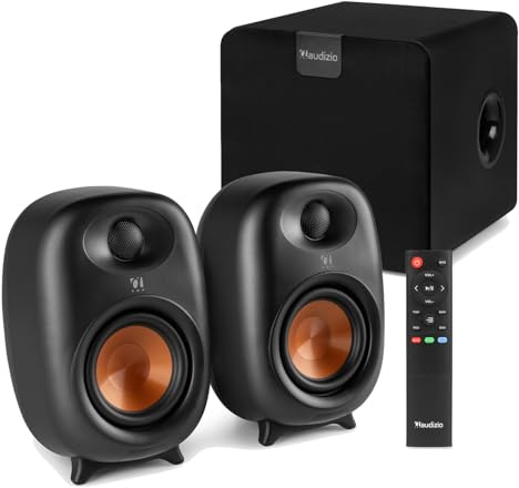 Audizio RS80 2.1 Active Bookshelf Speaker System with SW80D Subwoofer – Studio Monitors and HiFi Speakers for Home Audio, Mixing, PC, and Gaming – 160W Complete Stereo Package