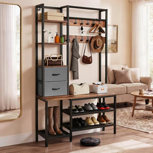 YITAHOME Perchero industrial con 9 ganchos, para pasillo, salón o dormitorio, con estructura de metal