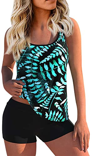 Tankini Mujer Estampado Vintage Ropa Mujer Playa Verano Tankini Basicas Classic Traje De Baño Dos Piezas Moda Cómodos Swimsuits for Women Fiesta En La Piscina Aguas Termales Verde M