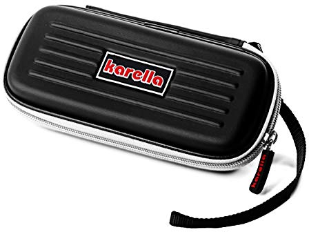 Karella Dartcase in schwarz, Platz für EIN vollmontiertes Dartset, sowie Zubehör, Darttasche, Tasche für Dartpfeile
