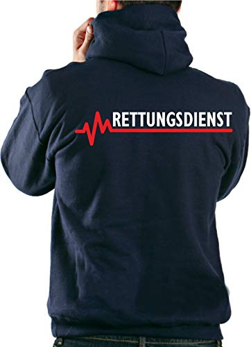 FEUER1 Hoodie Navy, Rettungsdienst mit roter EKG-Linie