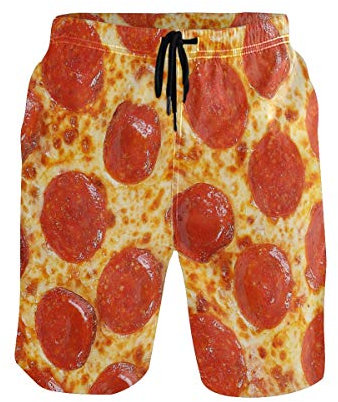 SUABO Pepperoni Herren-Badehose, Pizza, schmale Passform, schnell trocknend, kurze Badehose mit Netzfutter, Mehrfarbig, S