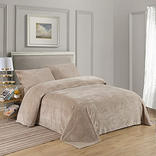 Cozy Fleece Flannel Plush Sheets King Size 4 Piece Bedding Set, Warm Fleece Sheets with Deep Pockets 17 inches- Ultra Soft and Cozy, Taupe