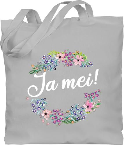 Baumwolltasche - Kompatibel mit Oktoberfest Tasche - Ja mei! - Blumenkranz - Unisize - Hellgrau - trachten oktoberfesttasche bayrische ja! jutebeutel oktoberfest-tasche bayrisch stofftasche