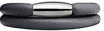 Quiges Damen Wickelarmband 44cm für Charms aus Leder Grau mit Edelstahl Magnetverschluss