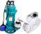 Pompa sommersa 1500 W IBO 1,5 kW con tritatutto + 2 Storz C + 50 m tubo pompa acqua fecale, pompa acqua sporca con tubo da costruzione, dispositivo di taglio galleggiante