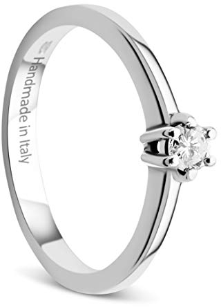 OROVI Damen Ring Weißgold 0.15 Ct Solitär Diamant Verlobungsring 14 Karat (585) Gold und Diamant Brillanten Ring Handgemacht in Italien