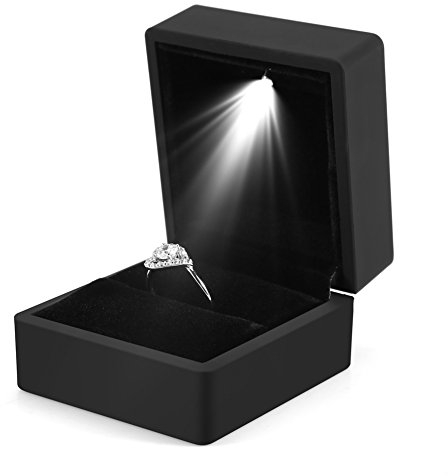 Mode ringlåda LED ljus bröllopsförfrågan ringlåda ringbox med LED-intern belysning förlovning bröllop (svart)