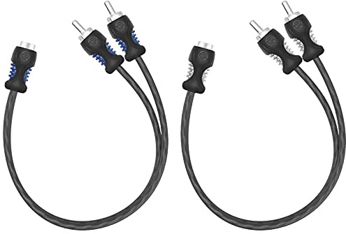 RECOIL R1F2M 99.99% Oxygen Free Copper 1 Female to 2 Male RCA Y Adapter Car Audio 1ft Splitter Connectors Twisted Pair with Noise Reduction 2 Pack