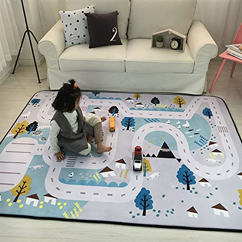 Kinder Baby Krabbeldecke Faltbare, Hiseng Polyester Spielmatte Kinder Teppiche Rutschfeste Baby Bodenmatte Waschbare Krabbelmatte für Outdoor Spielteppich (150x195cm,Dorf)